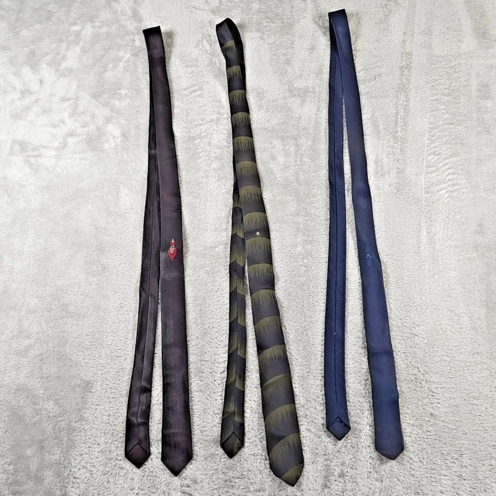 Vintage Skinny Tie Lot Of 3 Mens 50s 60s Rat Pack Mod Rockabilly Mid Century